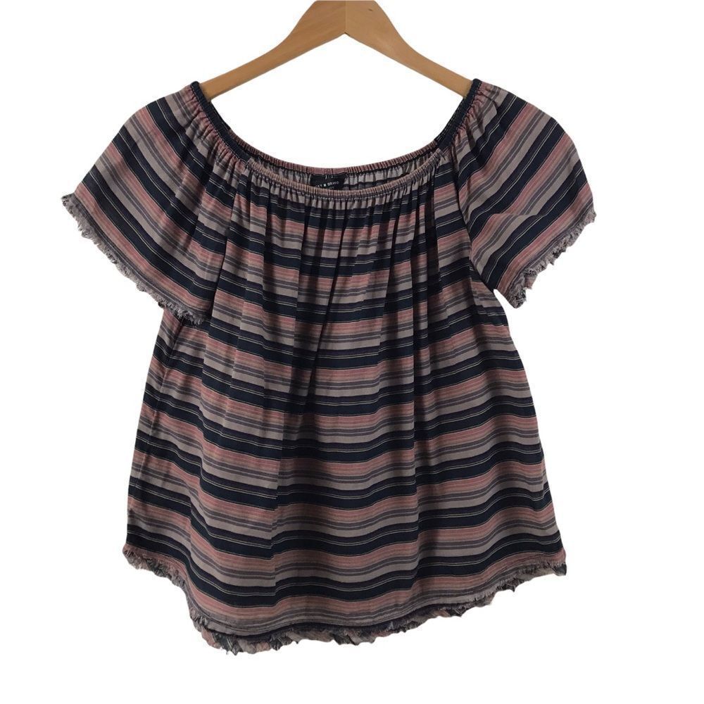 Lucky Brand off-shoulder striped frayed edge blouse size S‎